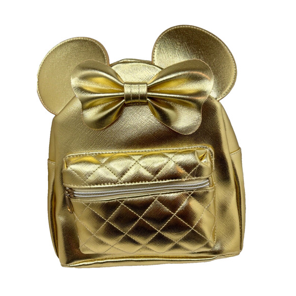 Disney Minnie Mouse Gold Metallic 3D Ears Bow Mini Backpack Licensed Character - Picture 1 of 11